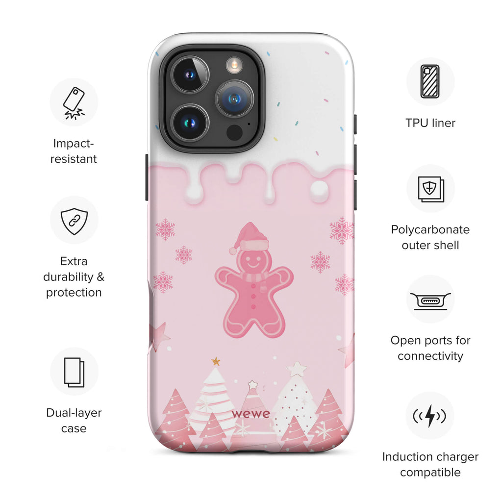 Custom gingerbread cookie iphone case 16 pro wireless charging compatible.