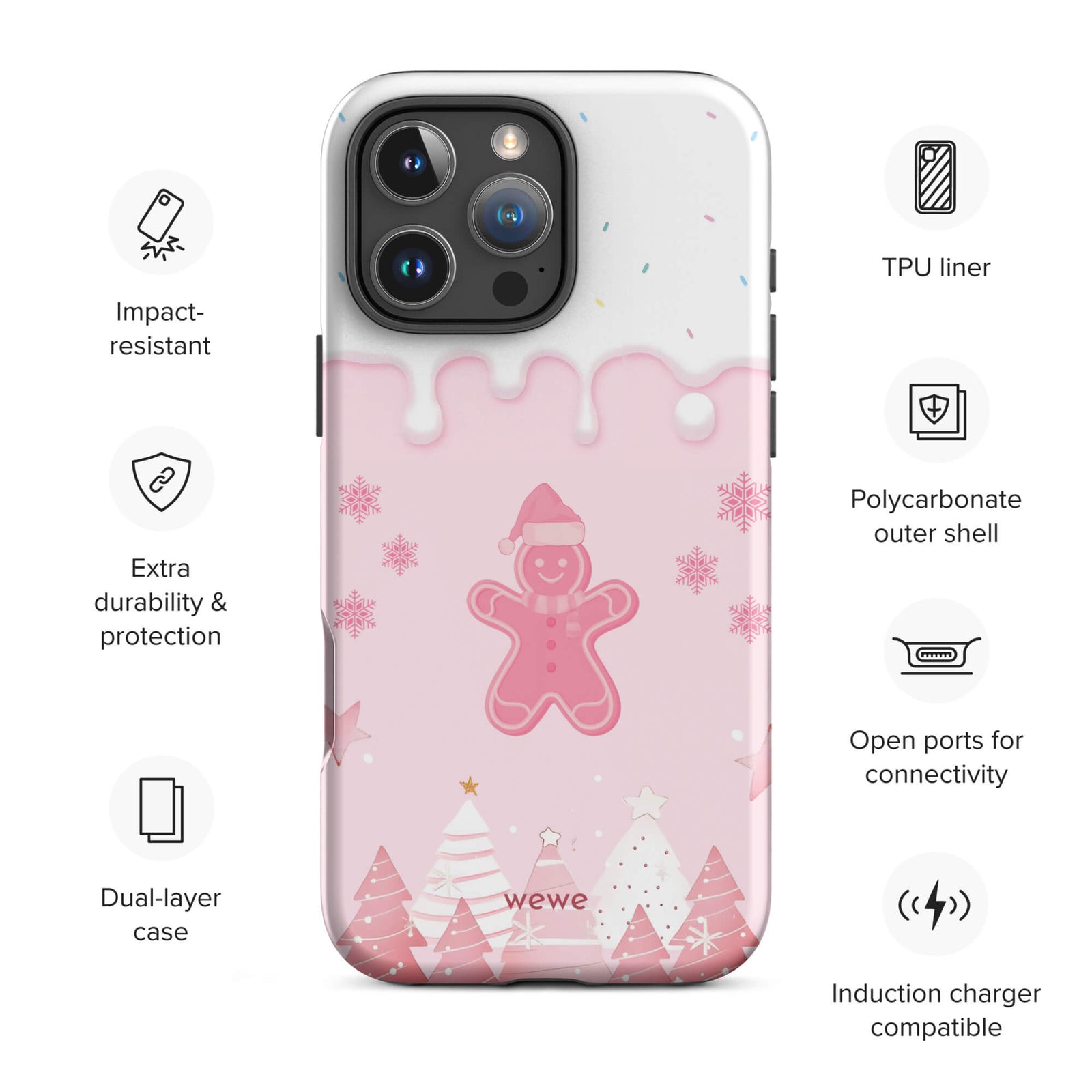 Custom gingerbread cookie iphone case 16 pro wireless charging compatible.