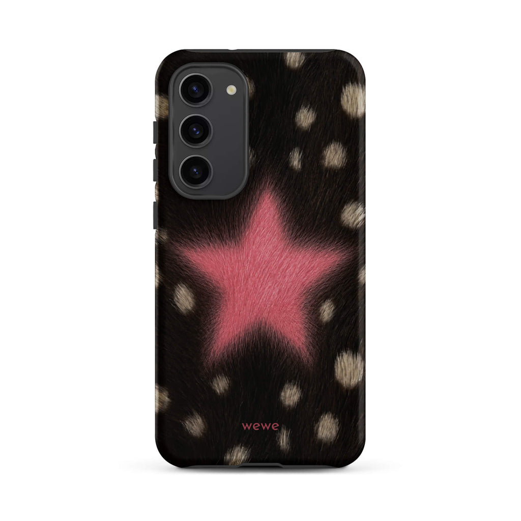 Pink Fuzzy Star Cow Print samsunng galaxy s23 plus Phone Case