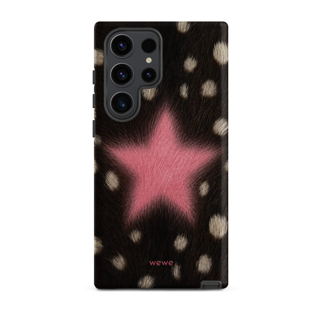 Pink Fuzzy Star Cow Print samsunng galaxy s23 ultra Phone Case
