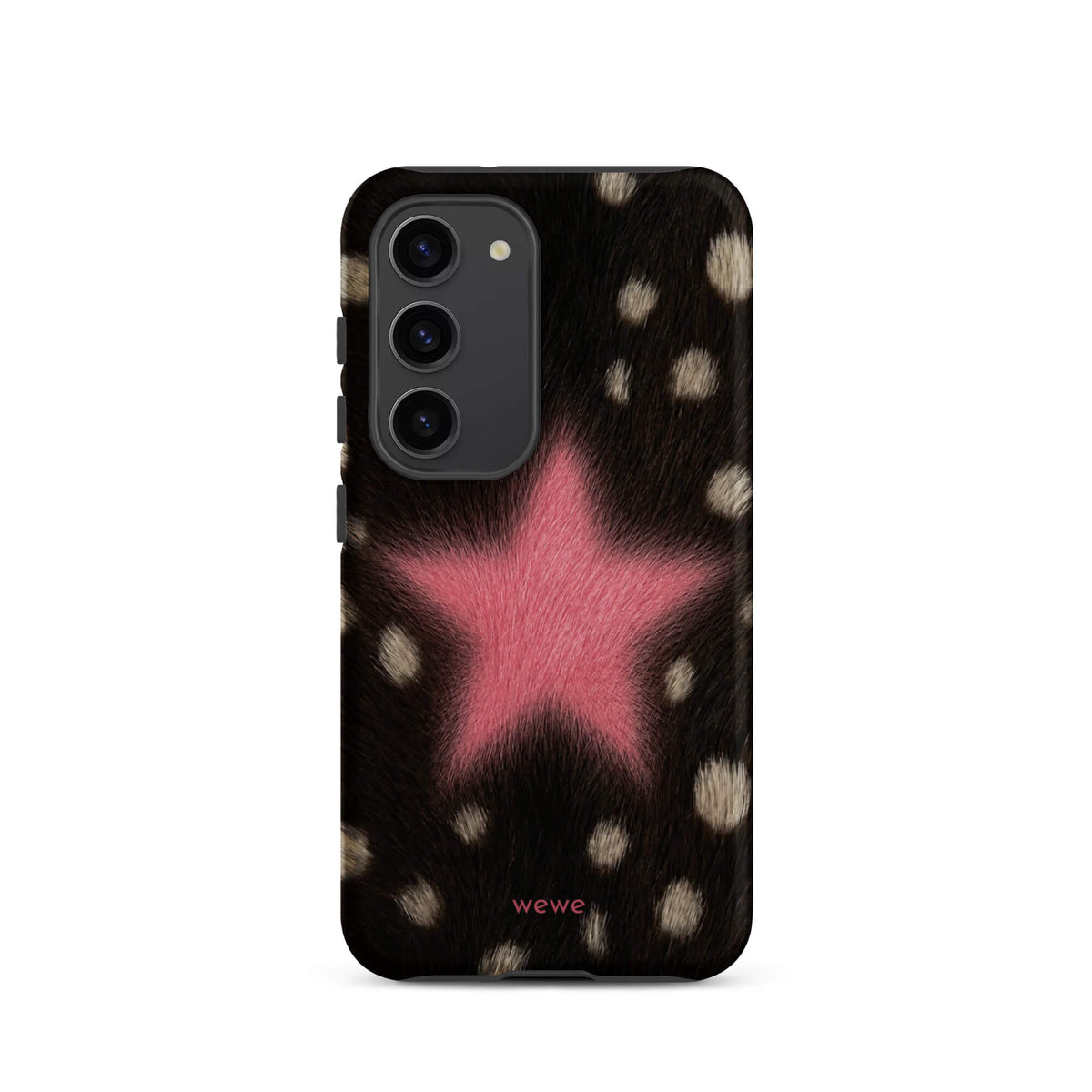 Pink Fuzzy Star Cow Print samsunng galaxy s23 Phone Case