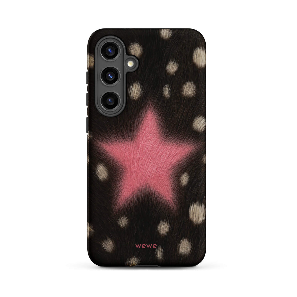 Pink Fuzzy Star Cow Print samsunng galaxy s24 plus Phone Case