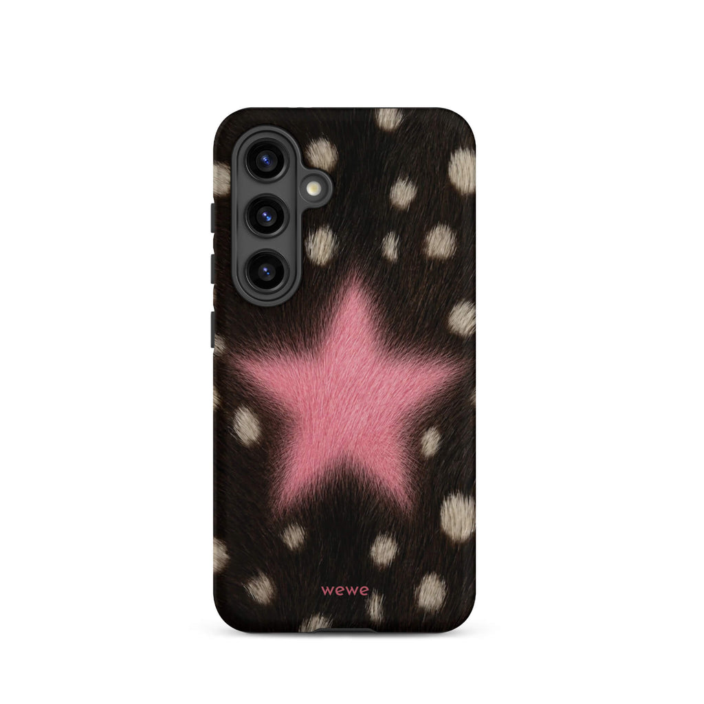 Pink Fuzzy Star Cow Print samsunng galaxy s24 Phone Case