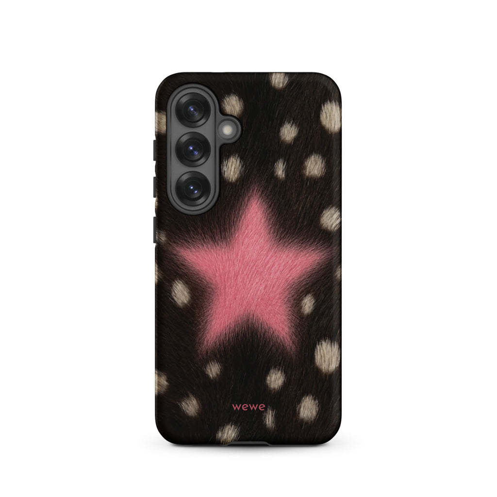 Pink Fuzzy Star Cow Print samsunng galaxy s25 Phone Case