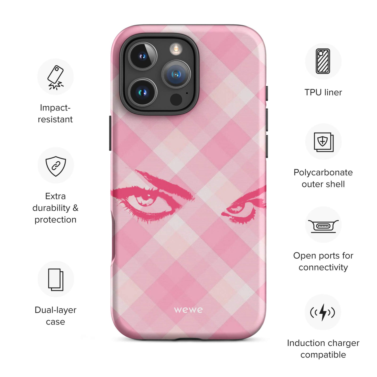 Custom pink aura eye iphone case 16 pro max wireless charging compatible.