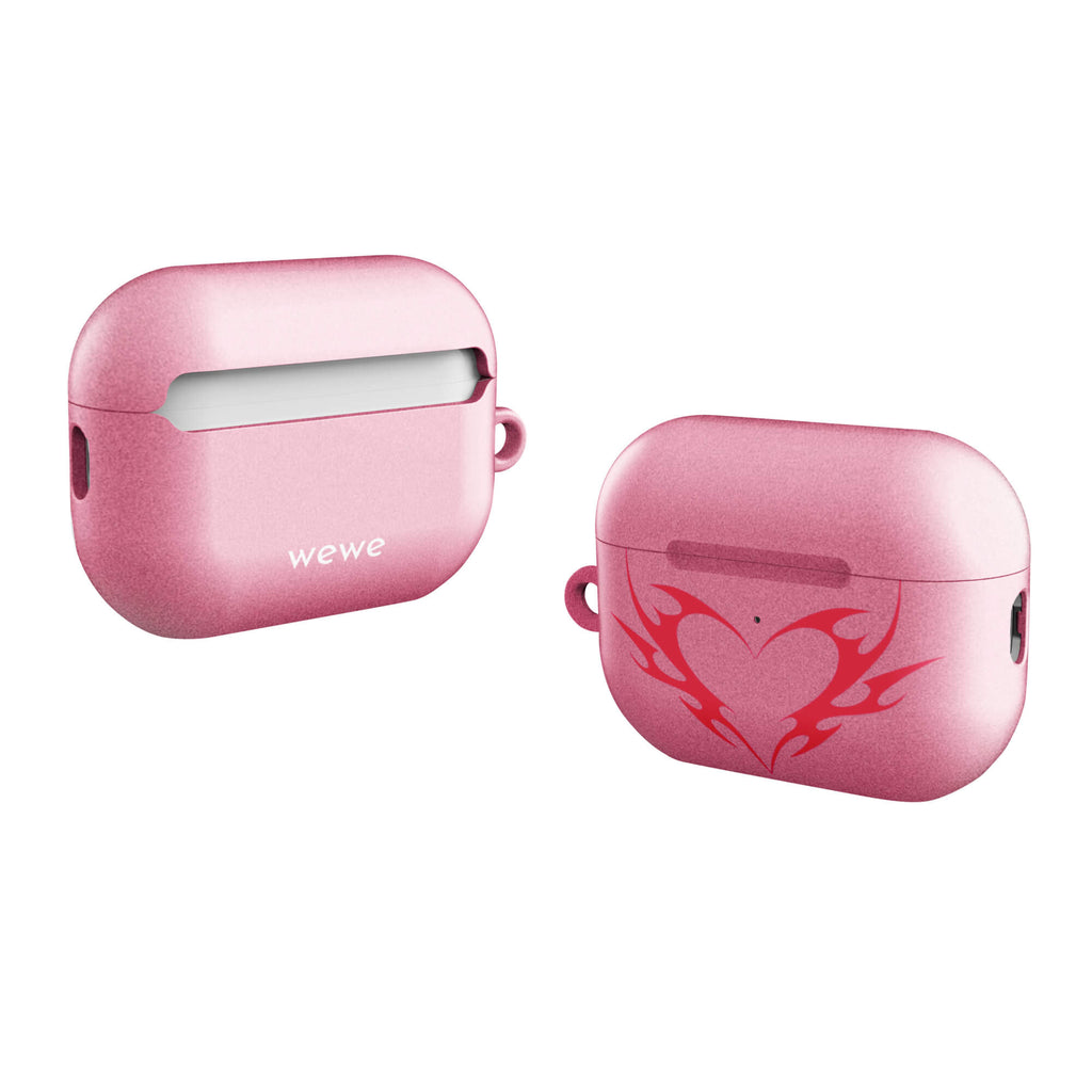 Custom airpods case pro gen2 with a pink and white ombre background and a vibrant pink tribal heart design.
