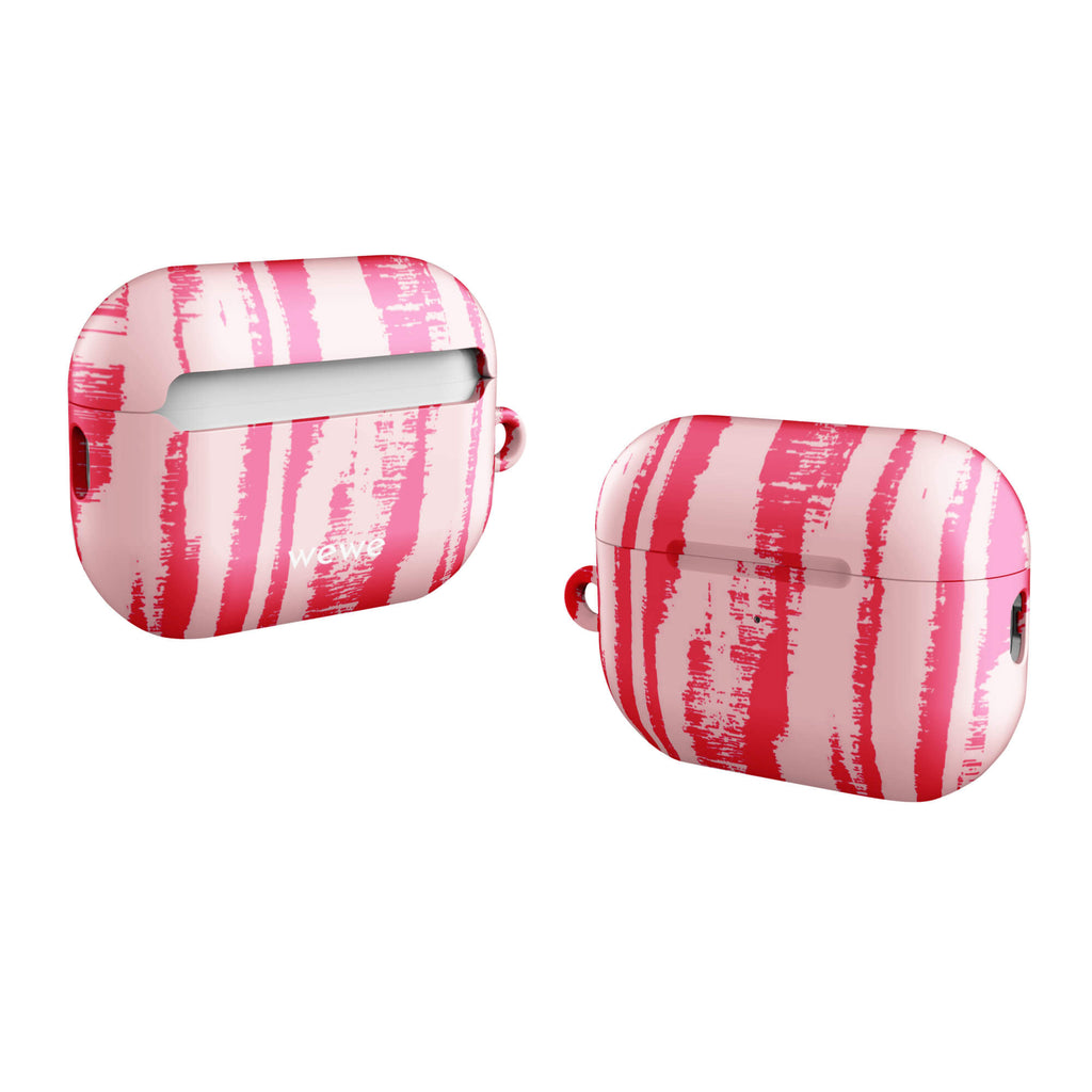 Custom airpods case pro gen2 with a textured, painterly pink and light pink zebra stripe pattern.
