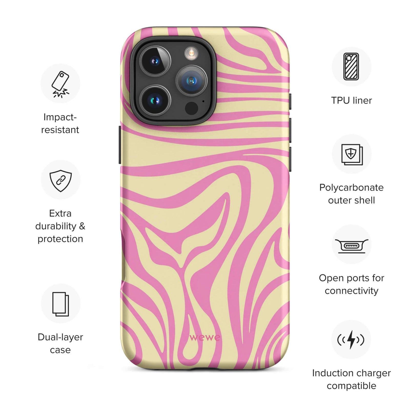 Pink Lemon Zebra Wave iPhone Case