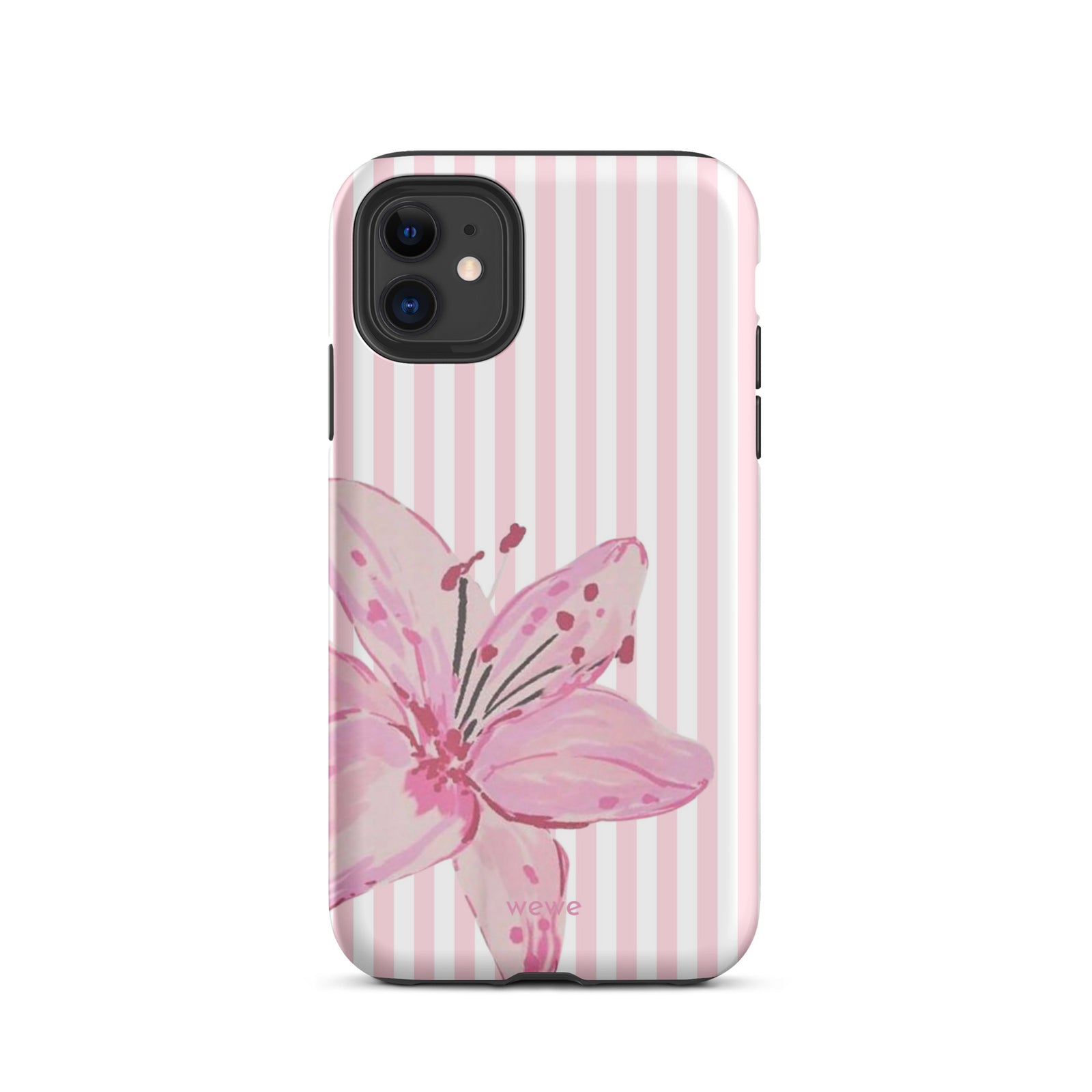 Custom pink lily stripe iPhone case aesthetic design