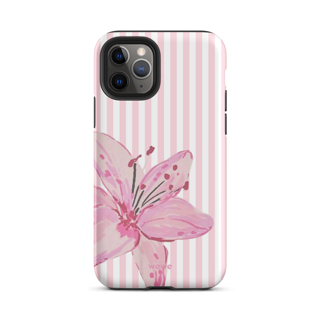 Custom pink lily stripe iPhone case aesthetic design