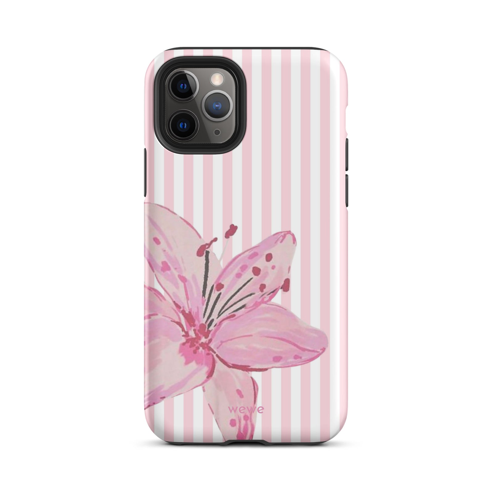 Custom pink lily stripe iPhone case aesthetic design
