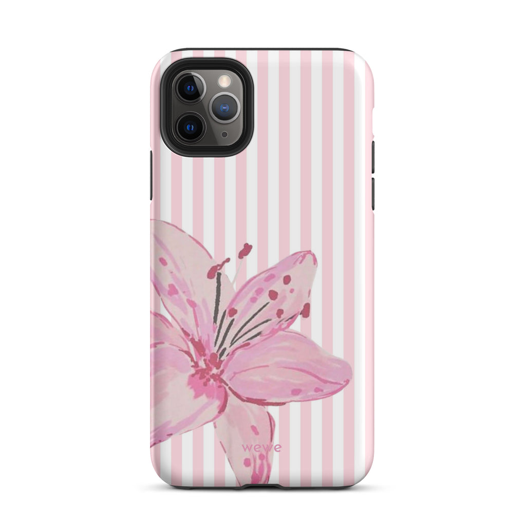 Custom pink lily stripe iPhone case aesthetic design