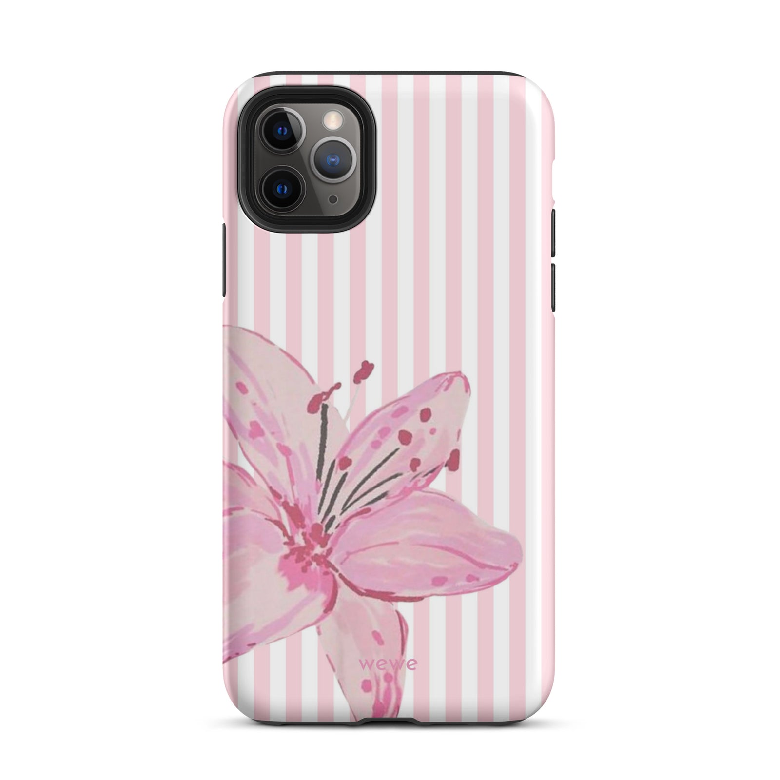 Custom pink lily stripe iPhone case aesthetic design