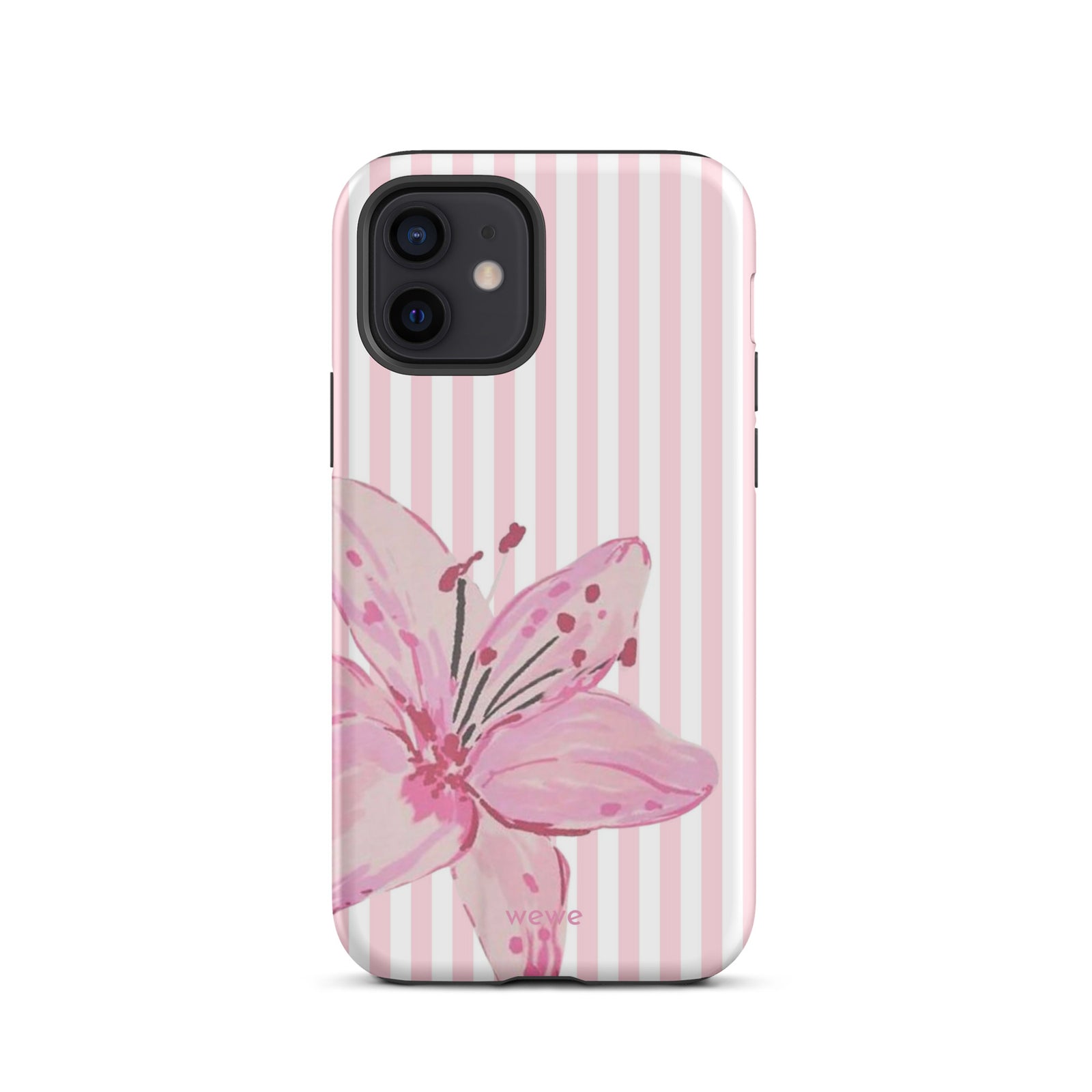 Custom pink lily stripe iPhone case aesthetic design