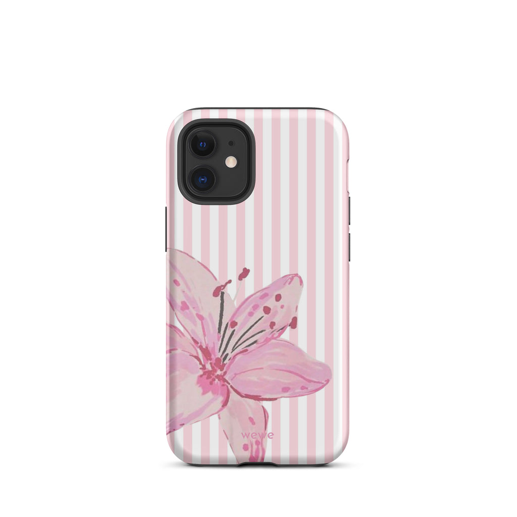Custom pink lily stripe iPhone case aesthetic design