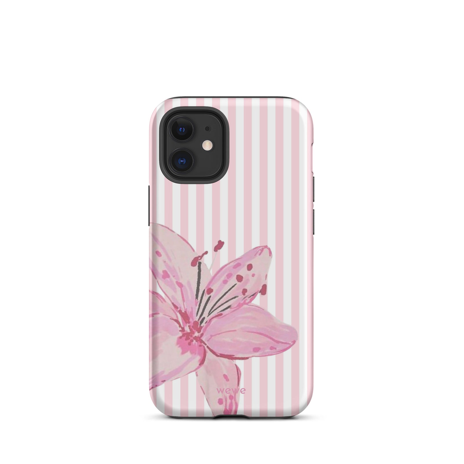 Custom pink lily stripe iPhone case aesthetic design