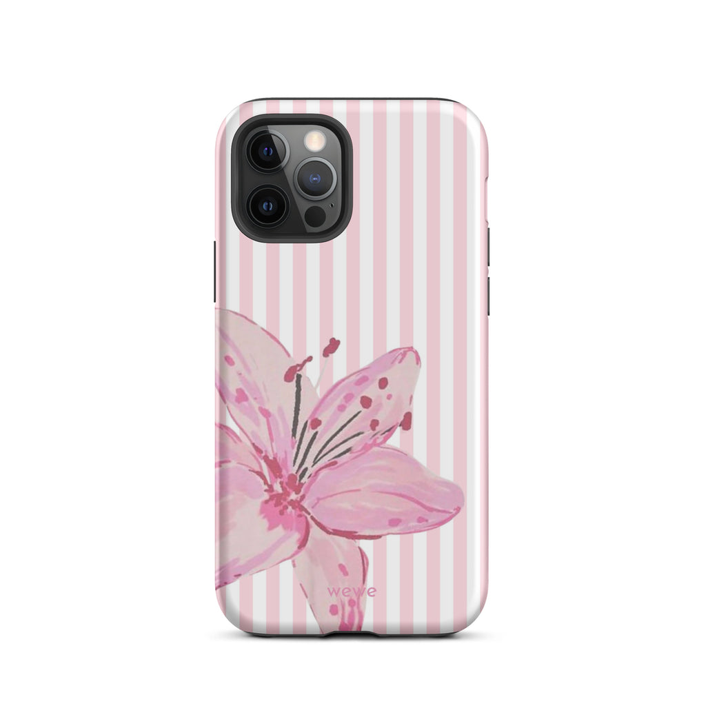 Custom pink lily stripe iPhone case aesthetic design