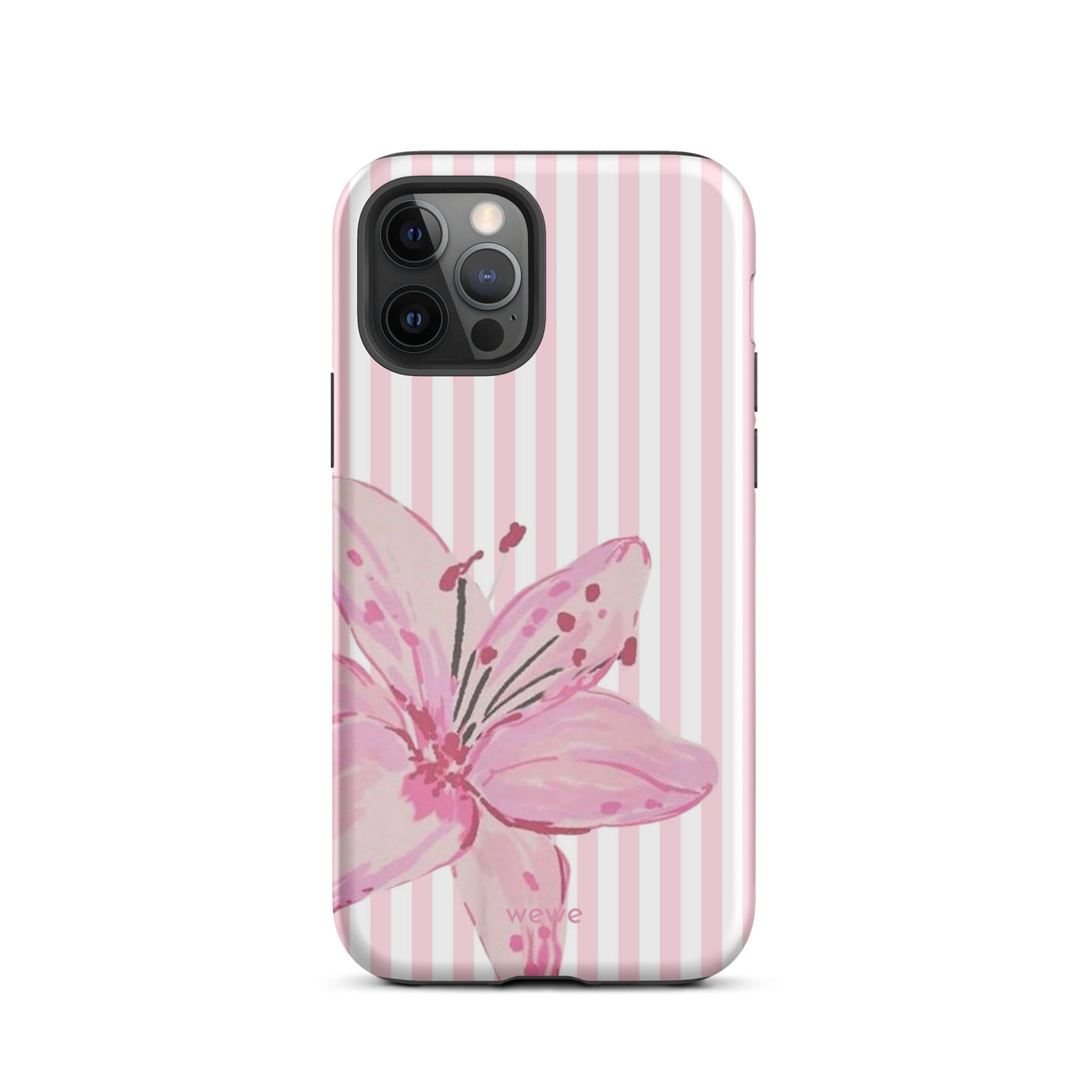 Custom pink lily stripe iPhone case aesthetic design