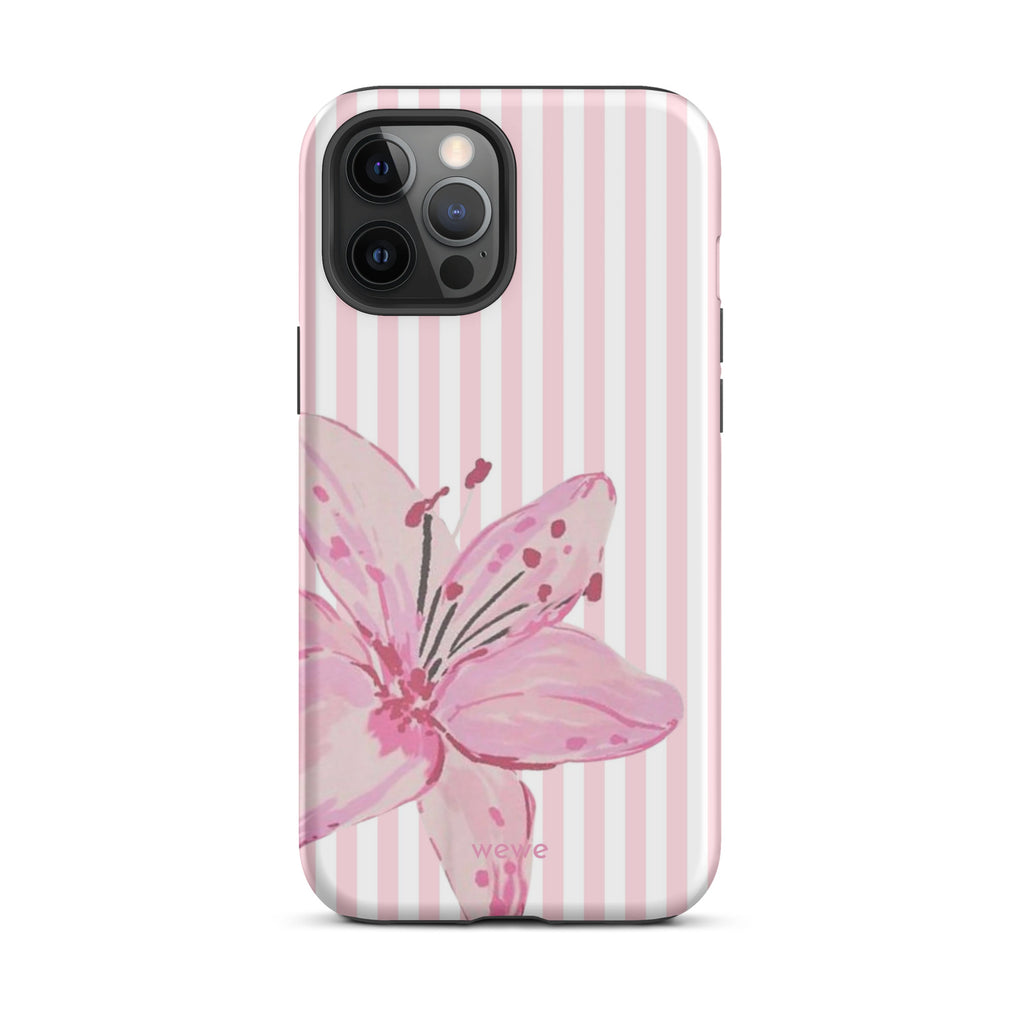 Custom pink lily stripe iPhone case aesthetic design