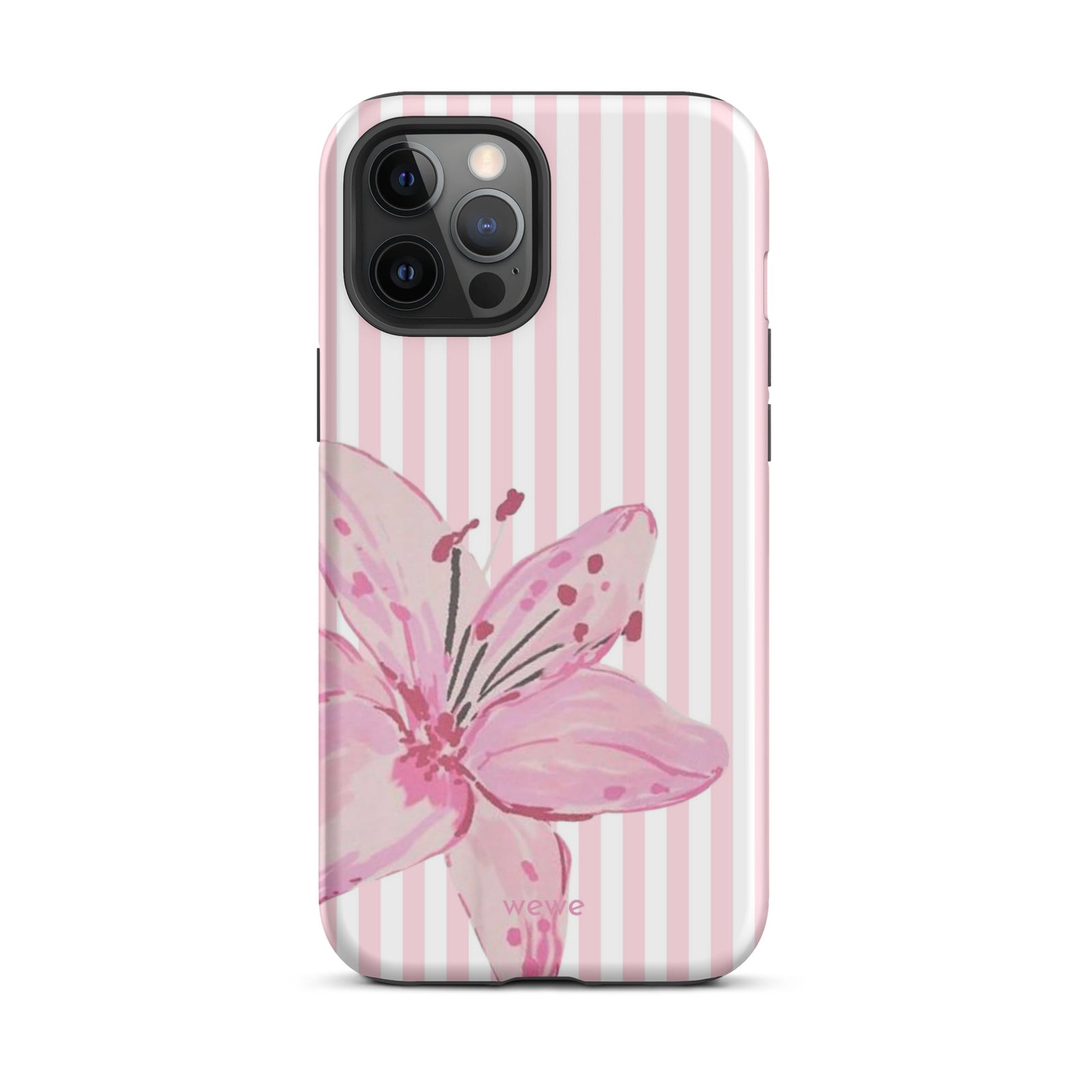 Custom pink lily stripe iPhone case aesthetic design