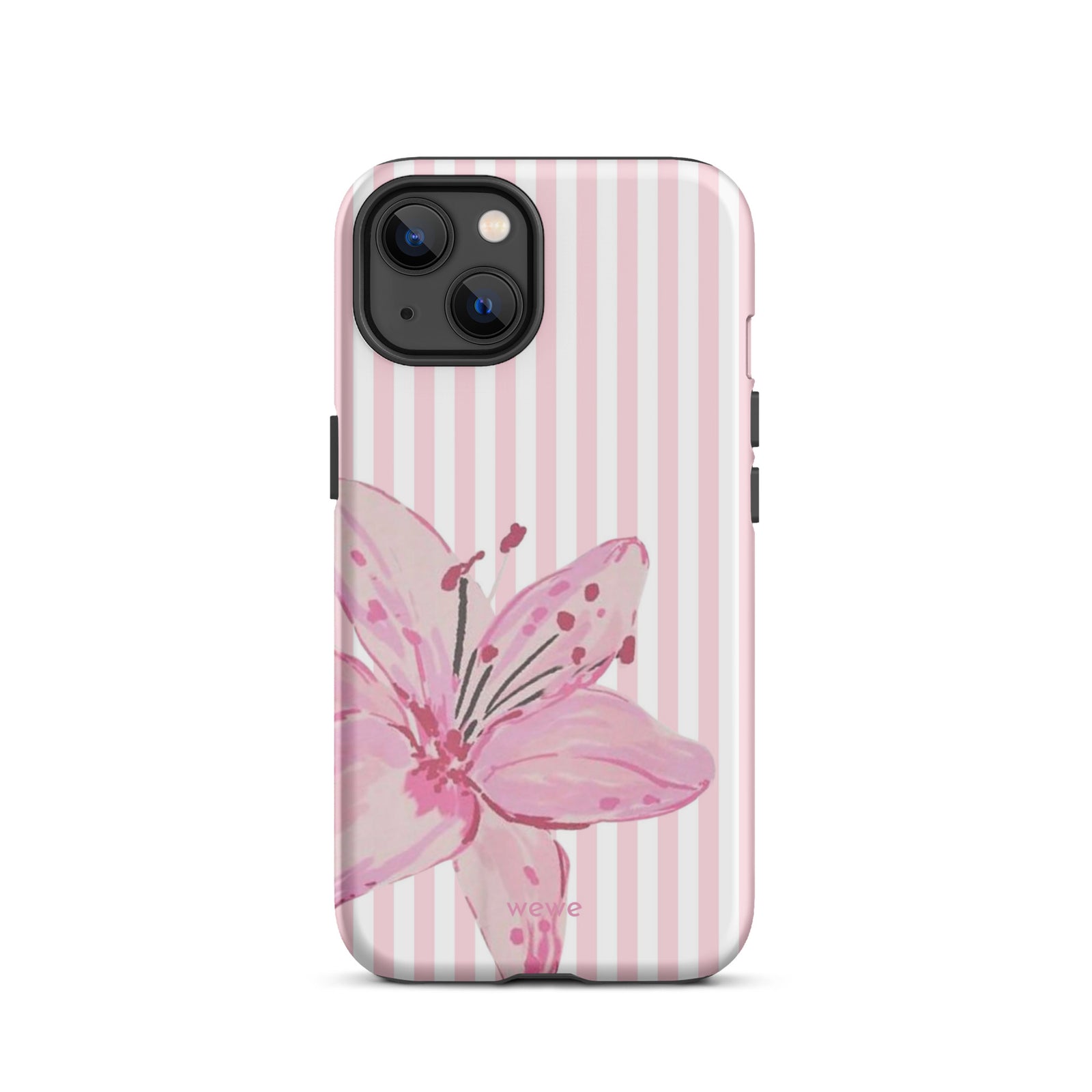 Custom pink lily stripe iPhone case aesthetic design