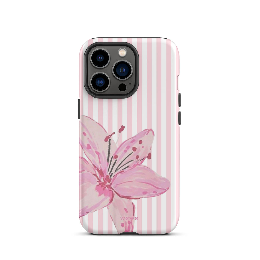 Custom pink lily stripe iPhone case aesthetic design