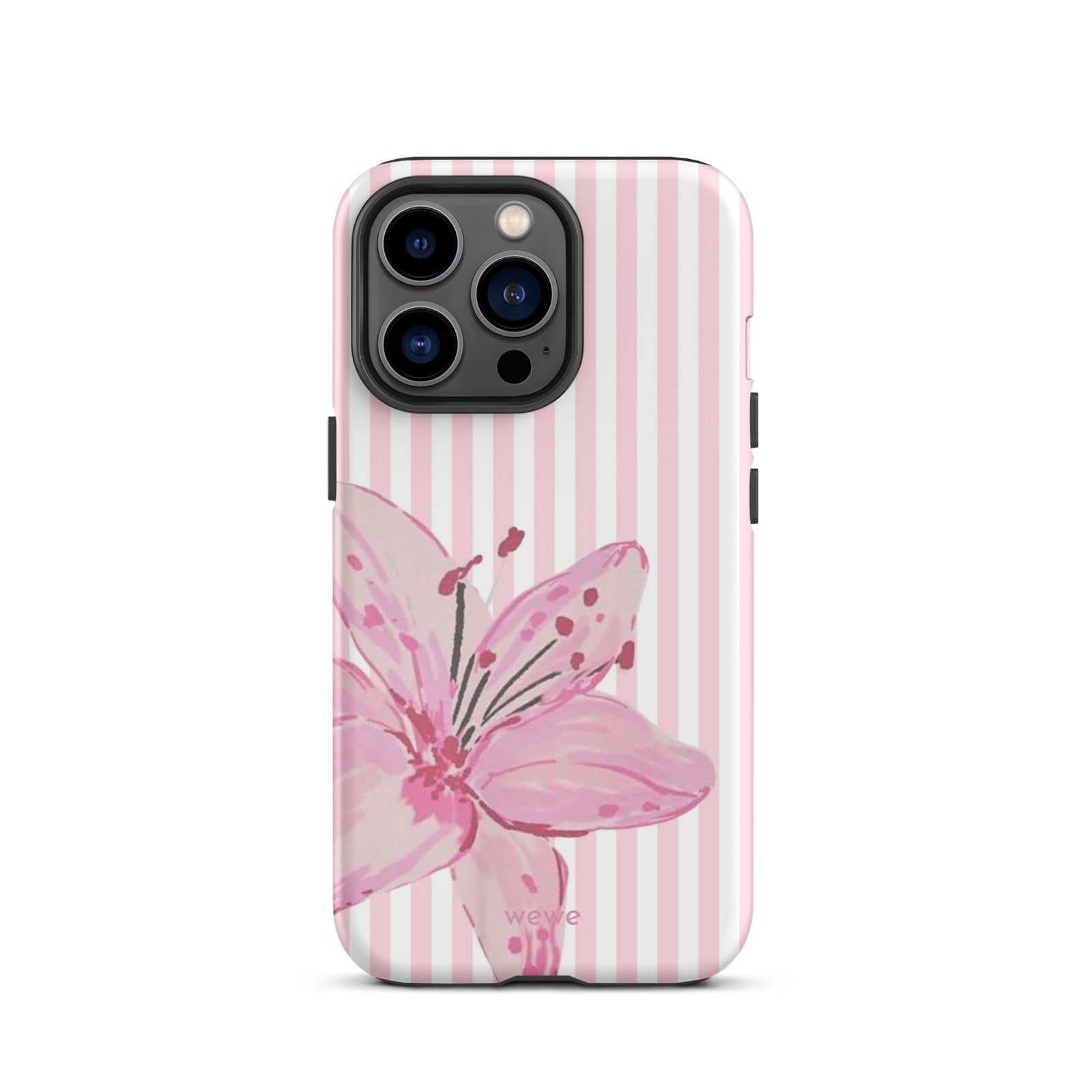 Custom pink lily stripe iPhone case aesthetic design