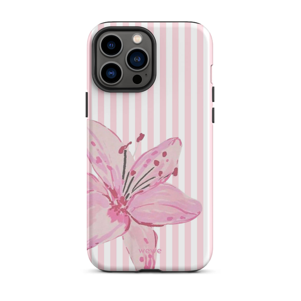 Custom pink lily stripe iPhone case aesthetic design