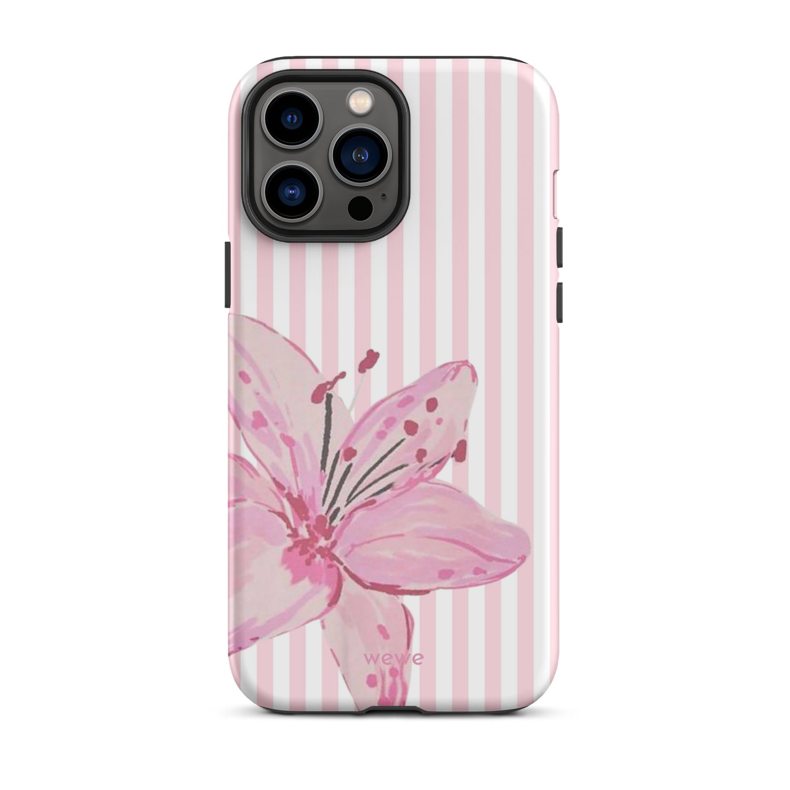 Custom pink lily stripe iPhone case aesthetic design