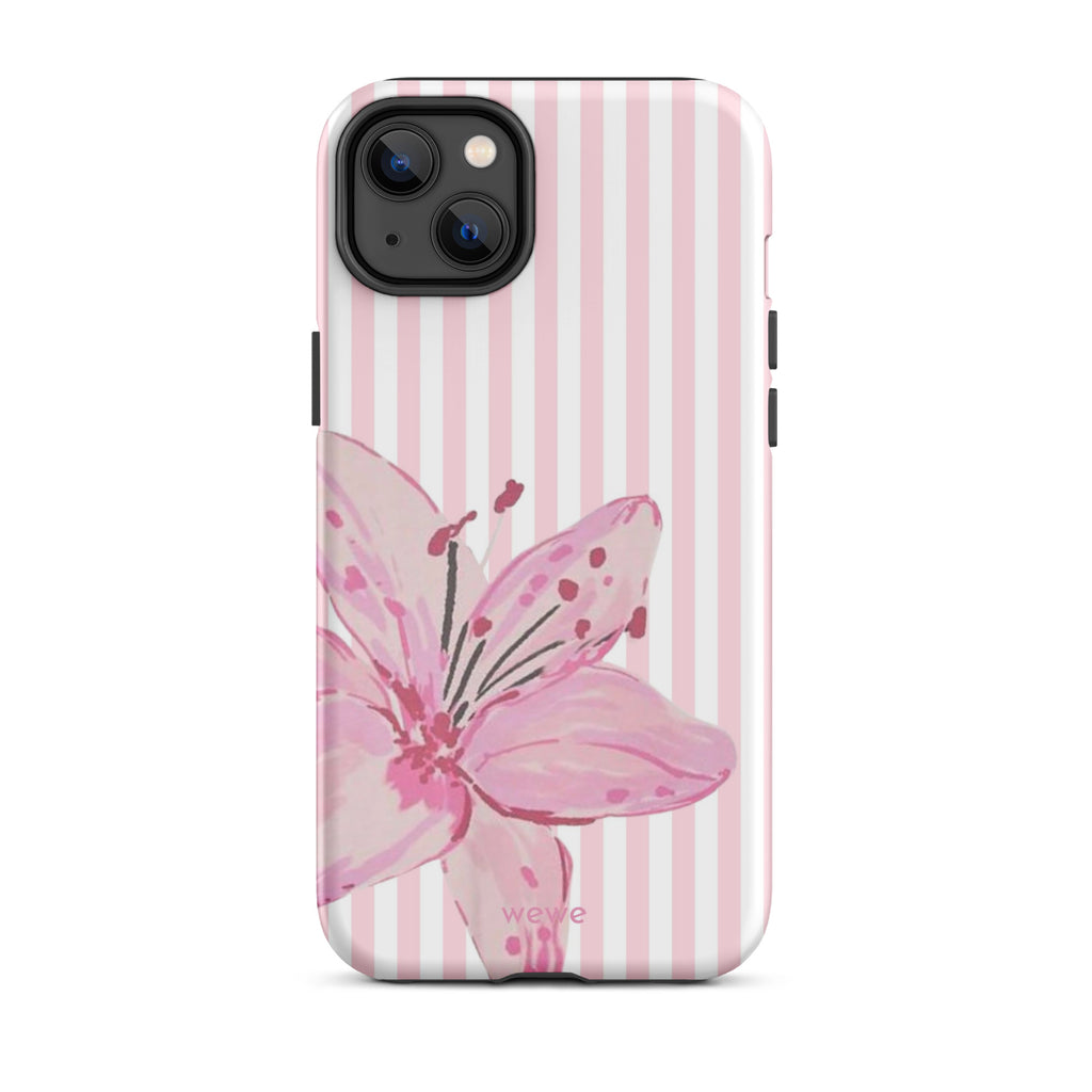 Custom pink lily stripe iPhone case aesthetic design
