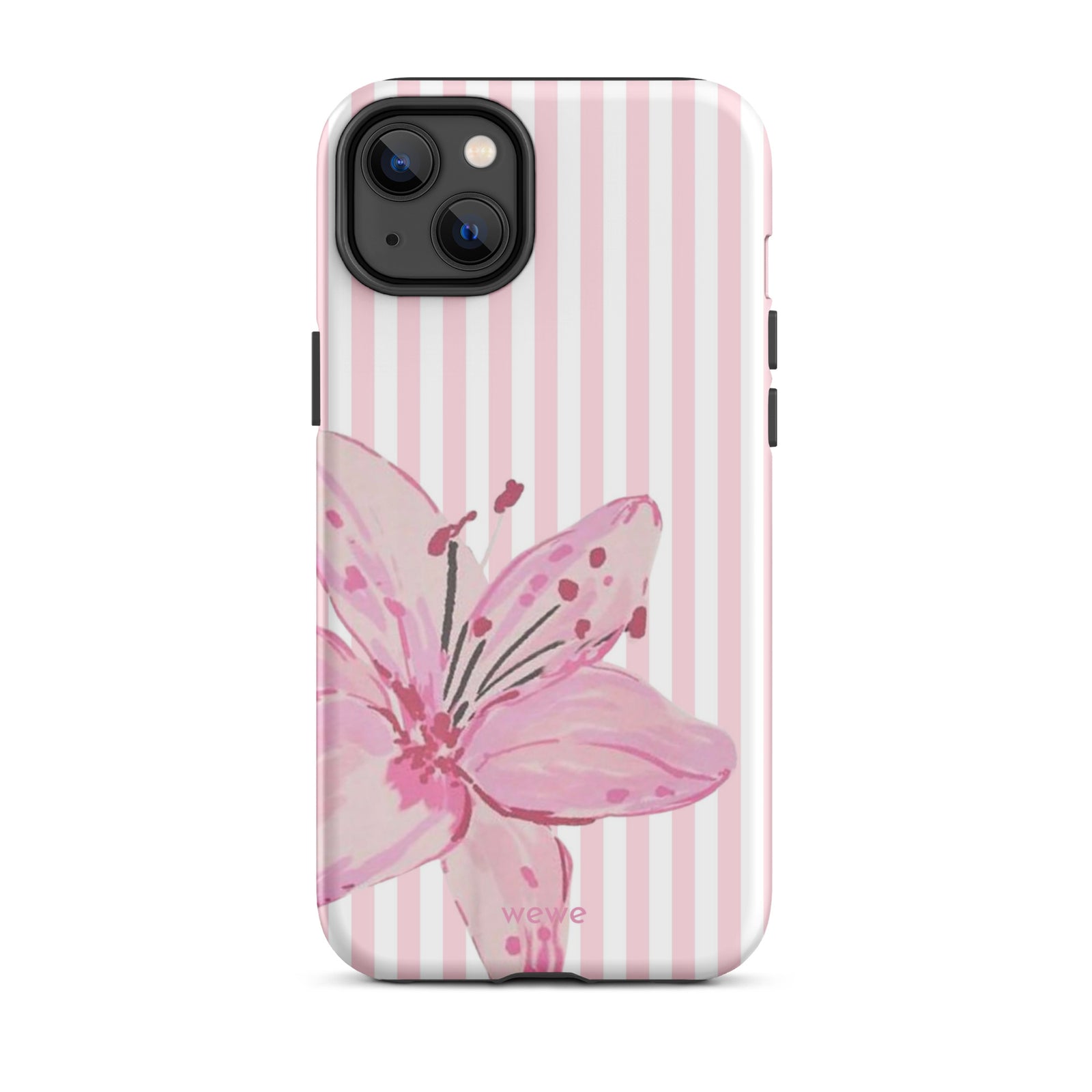 Custom pink lily stripe iPhone case aesthetic design