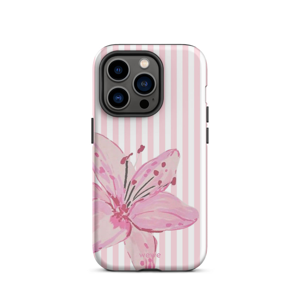 Custom pink lily stripe iPhone case aesthetic design
