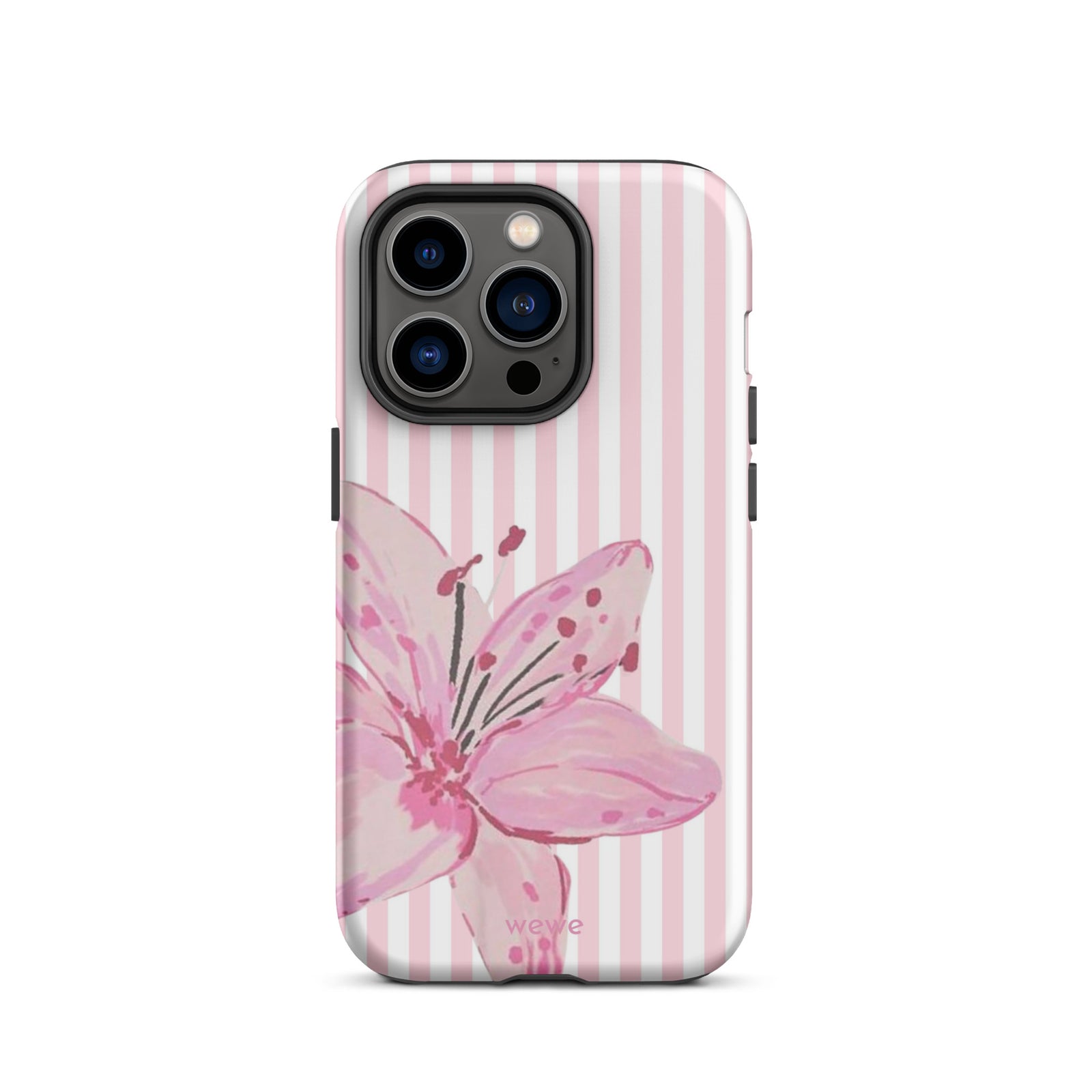 Custom pink lily stripe iPhone case aesthetic design