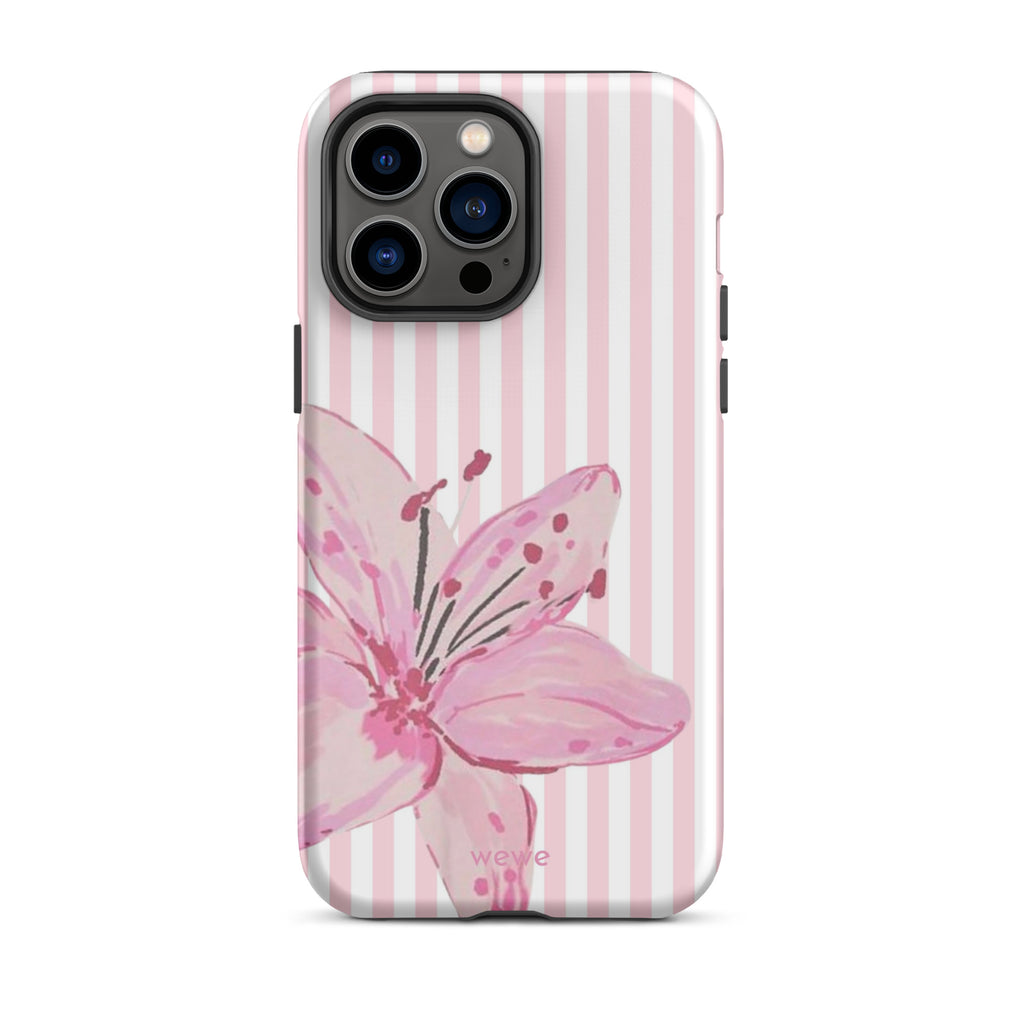 Custom pink lily stripe iPhone case aesthetic design