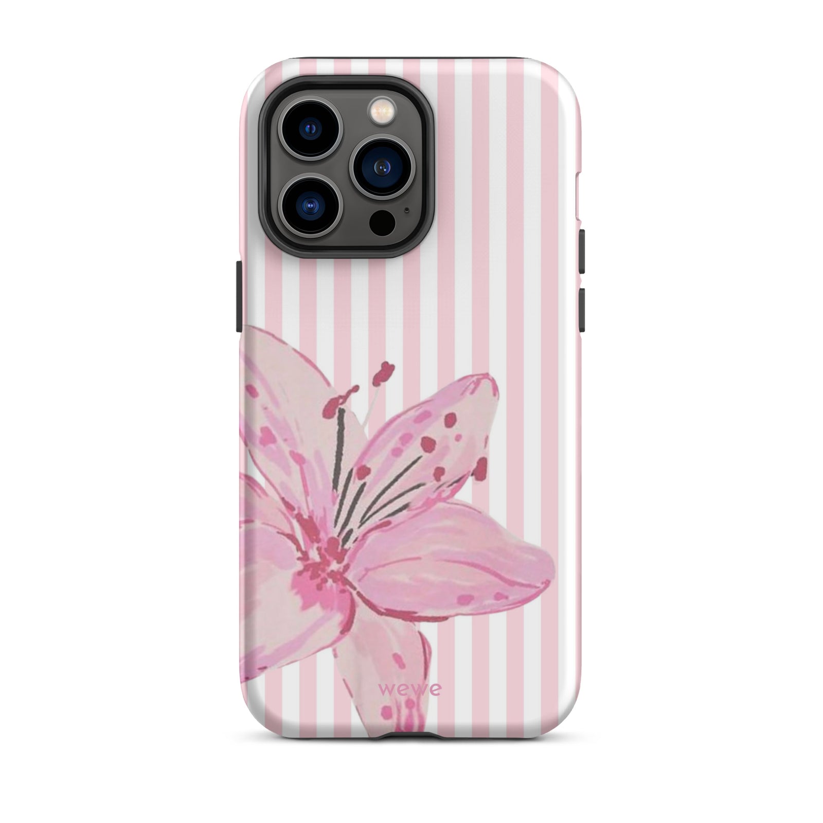 Custom pink lily stripe iPhone case aesthetic design