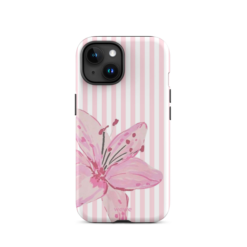 Custom pink lily stripe iPhone case aesthetic design