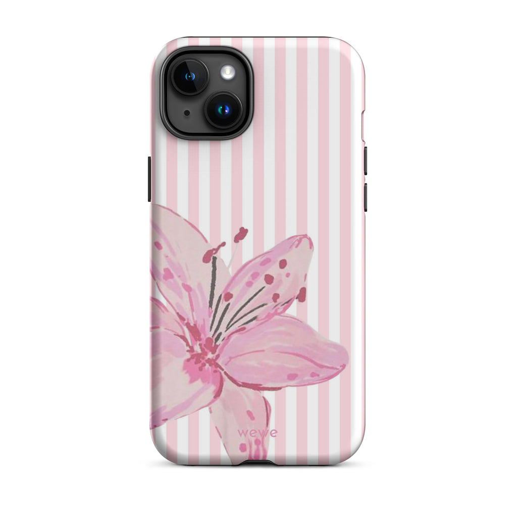 Custom pink lily stripe iPhone case aesthetic design