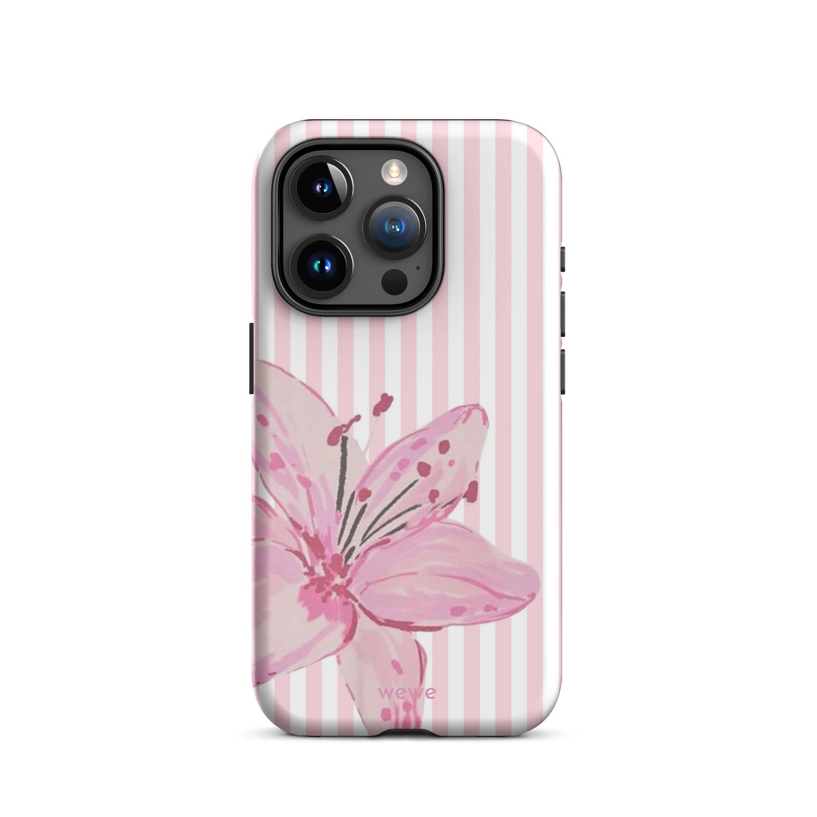 Custom pink lily stripe iPhone case aesthetic design