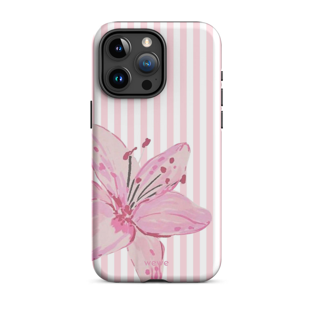 Custom pink lily stripe iPhone case aesthetic design