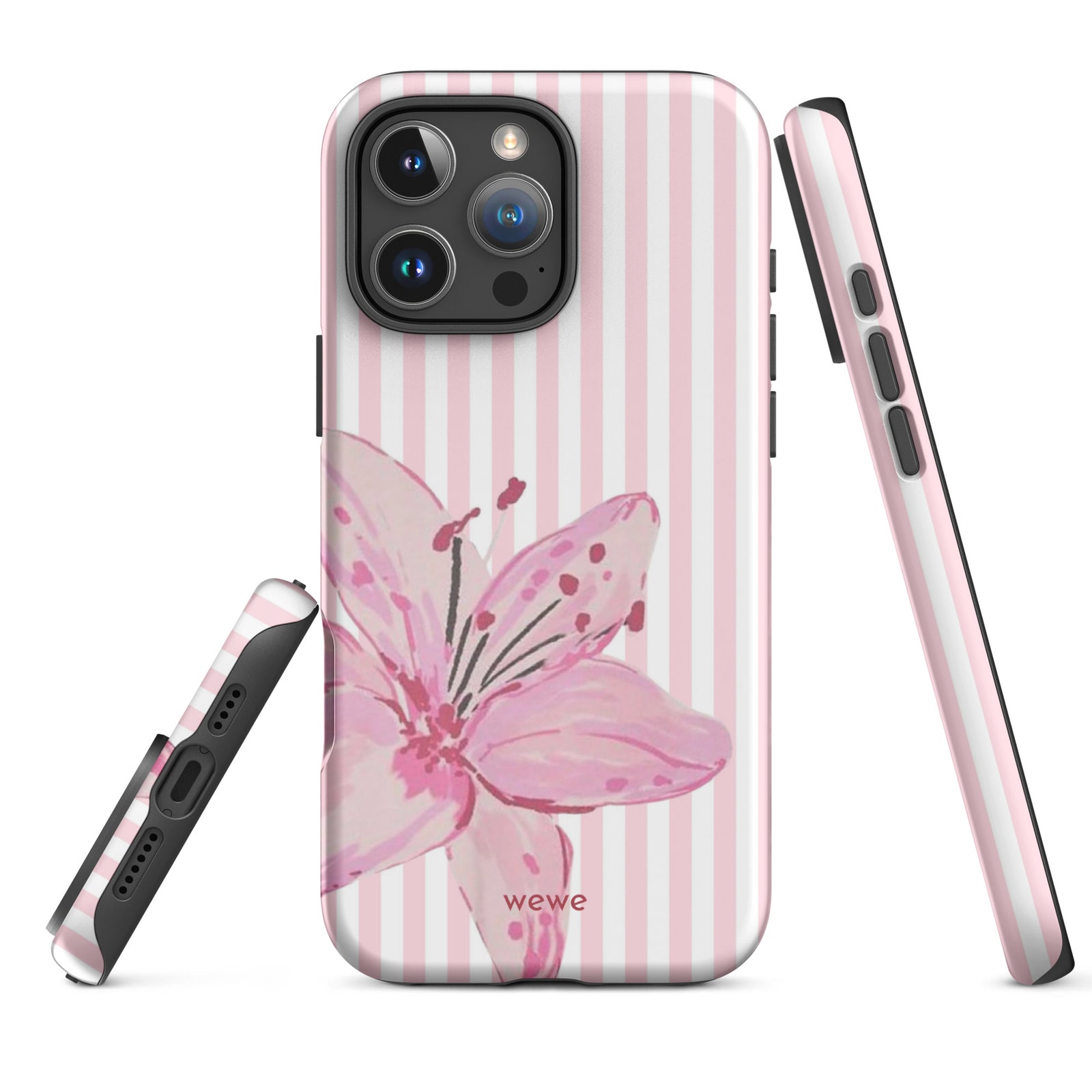 Custom pink lily stripe iPhone case aesthetic design