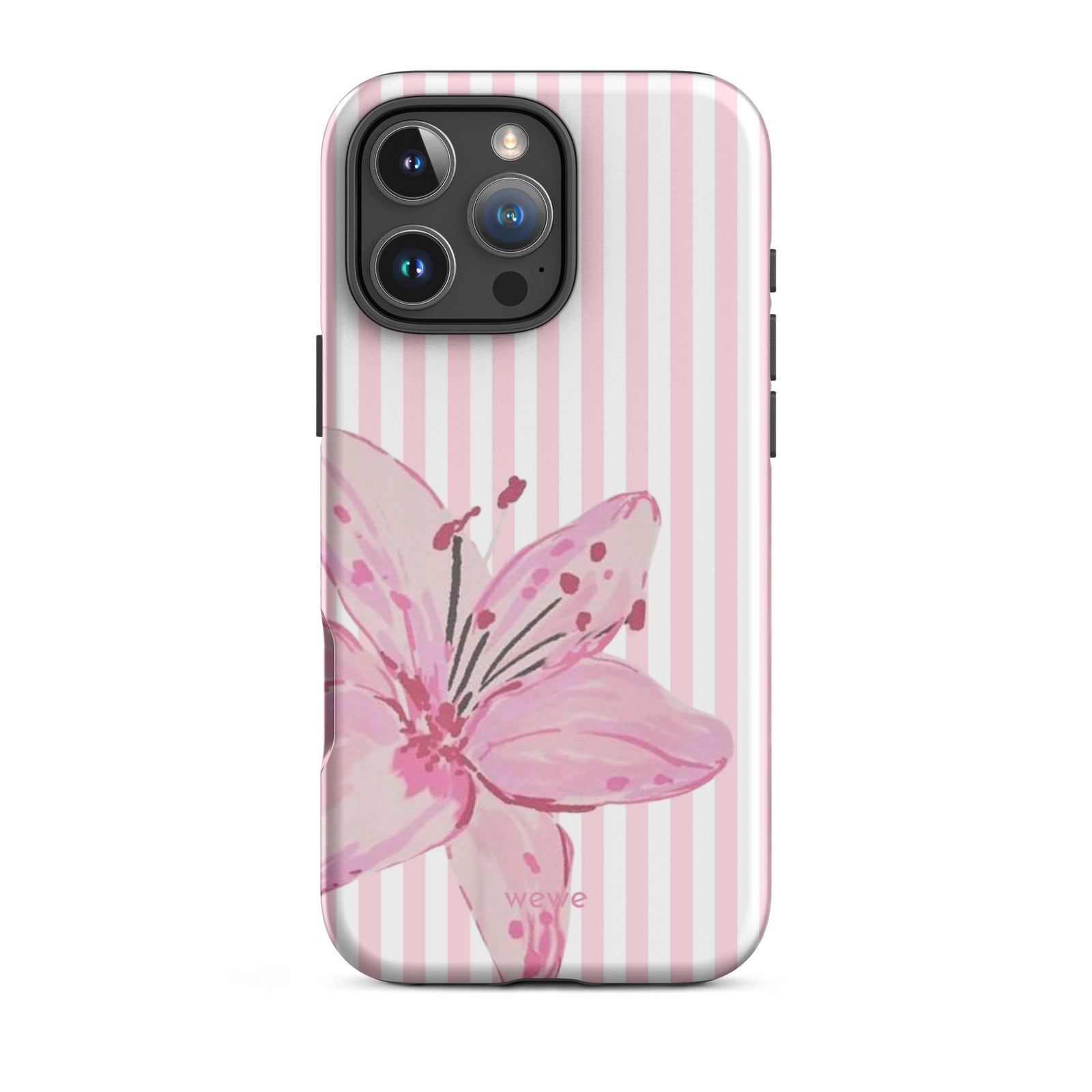 Custom pink lily stripe iPhone case aesthetic design
