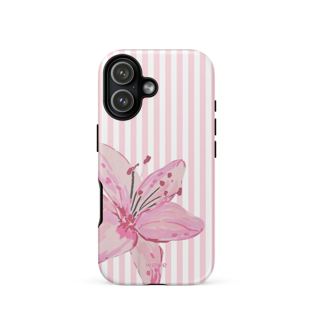 Custom pink lily stripe iPhone case aesthetic design