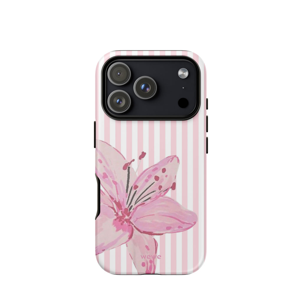 Custom pink lily stripe iPhone case aesthetic design
