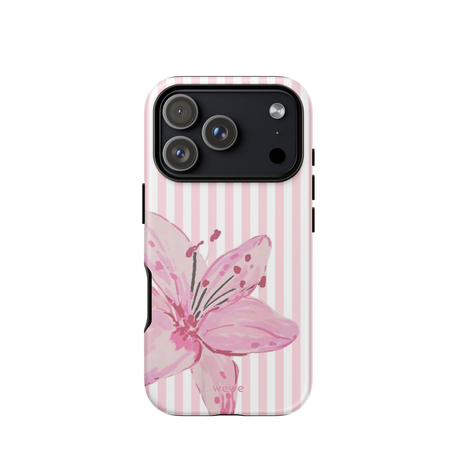 Custom pink lily stripe iPhone case aesthetic design