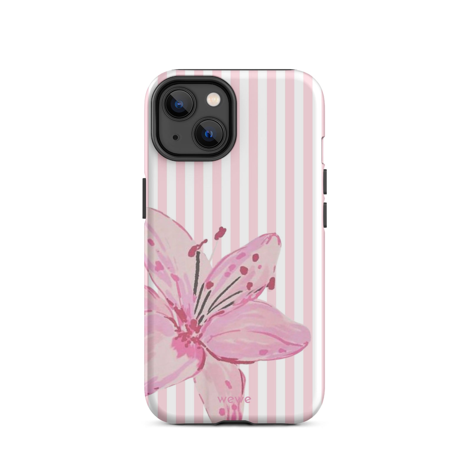 Custom pink lily stripe iPhone case aesthetic design
