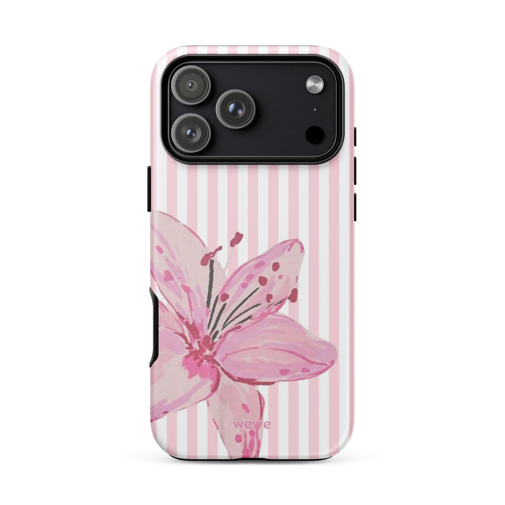 Custom pink lily stripe iPhone case aesthetic design