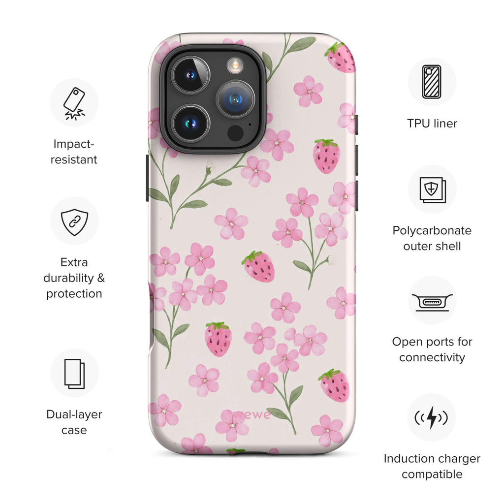 Strawberry Floral iPhone 17 Pro Case