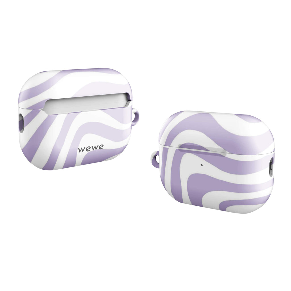 Custom AirPods case pro gen2 with a purple and white wavy, abstract pattern.