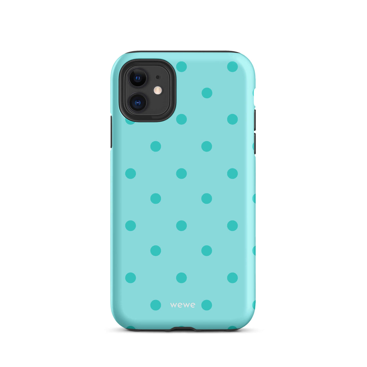 Aqua Polka Dot Phone Case featuring evenly spaced teal dots on a light aqua blue background