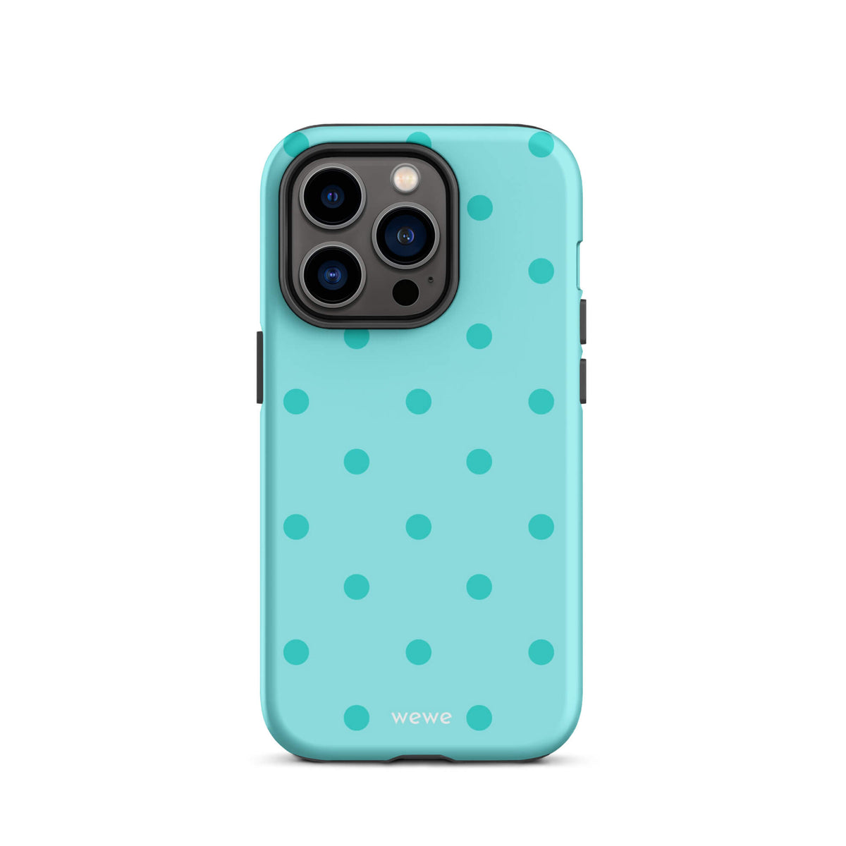 Aqua Polka Dot Phone Case featuring evenly spaced teal dots on a light aqua blue background
